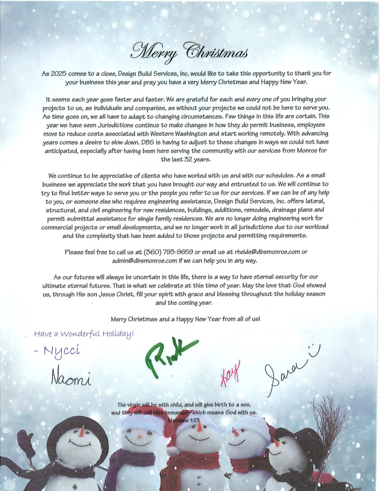 2025 Christmas Letter, page 1